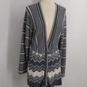 Wet Paint long 1-button striped cardigan-sz 1X